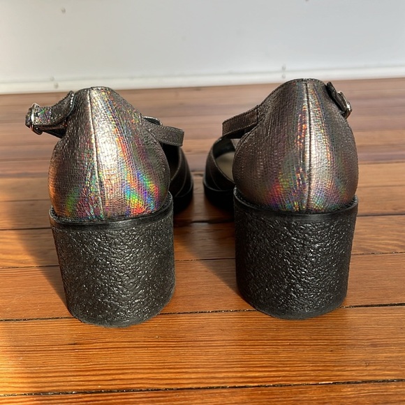 Mellow Yellow Paris Silver/Gray Iridescent Leather T-Strap Block Heels - EU 40 - Picture 7 of 11